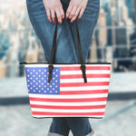 Knitted American Flag Print Leather Tote Bag
