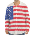 Knitted American Flag Print Long Sleeve Baseball Jersey