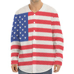 Knitted American Flag Print Long Sleeve Baseball Jersey