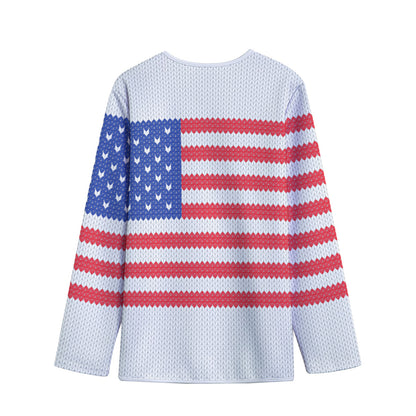Knitted American Flag Print Long Sleeve Short Coat