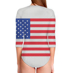 Knitted American Flag Print Long Sleeve Swimsuit