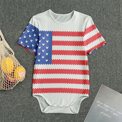 Knitted American Flag Print Men's Bodysuit