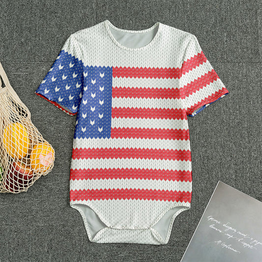 Knitted American Flag Print Men's Bodysuit