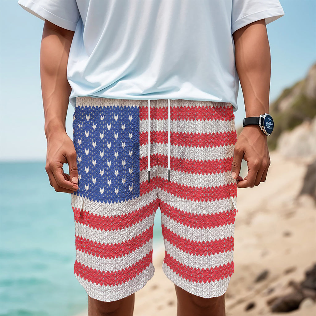 Knitted American Flag Print Men's Cargo Shorts