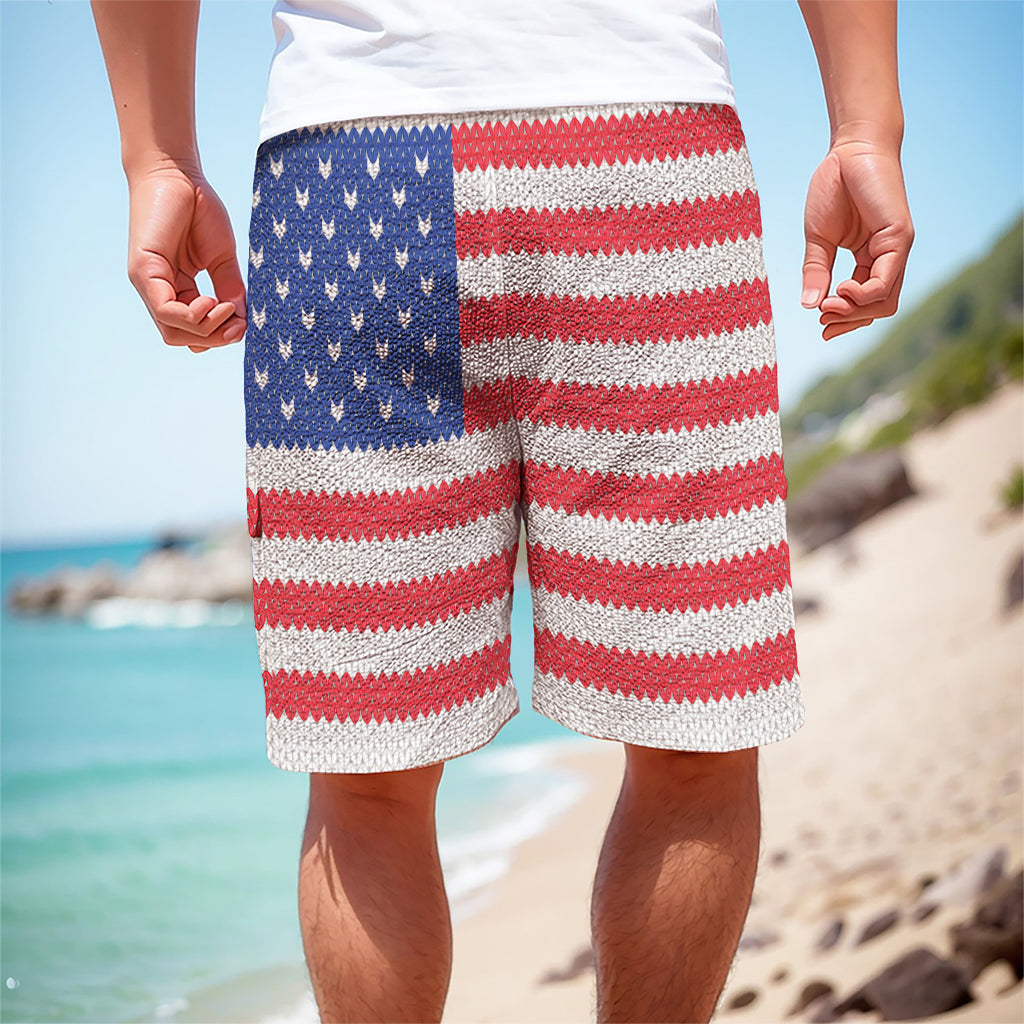Knitted American Flag Print Men's Cargo Shorts