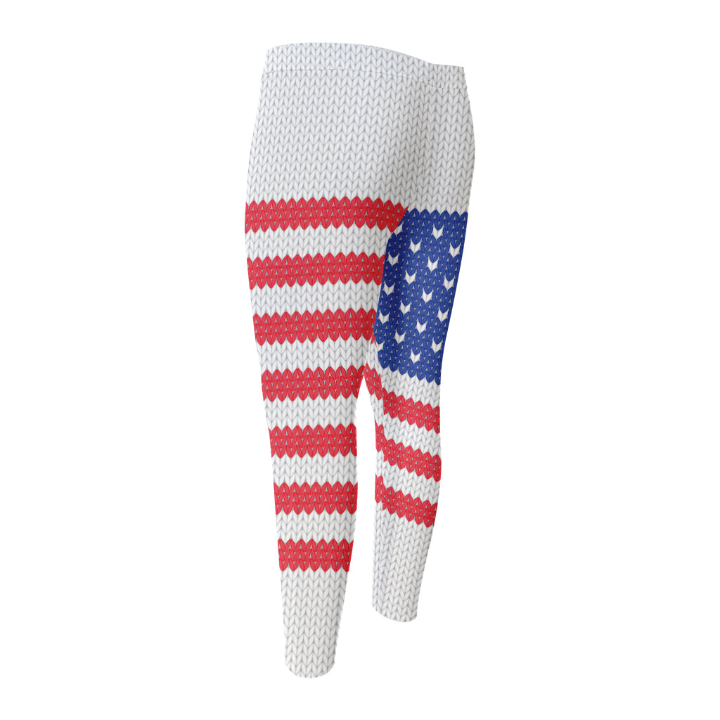 Knitted American Flag Print Men's Compression Pants