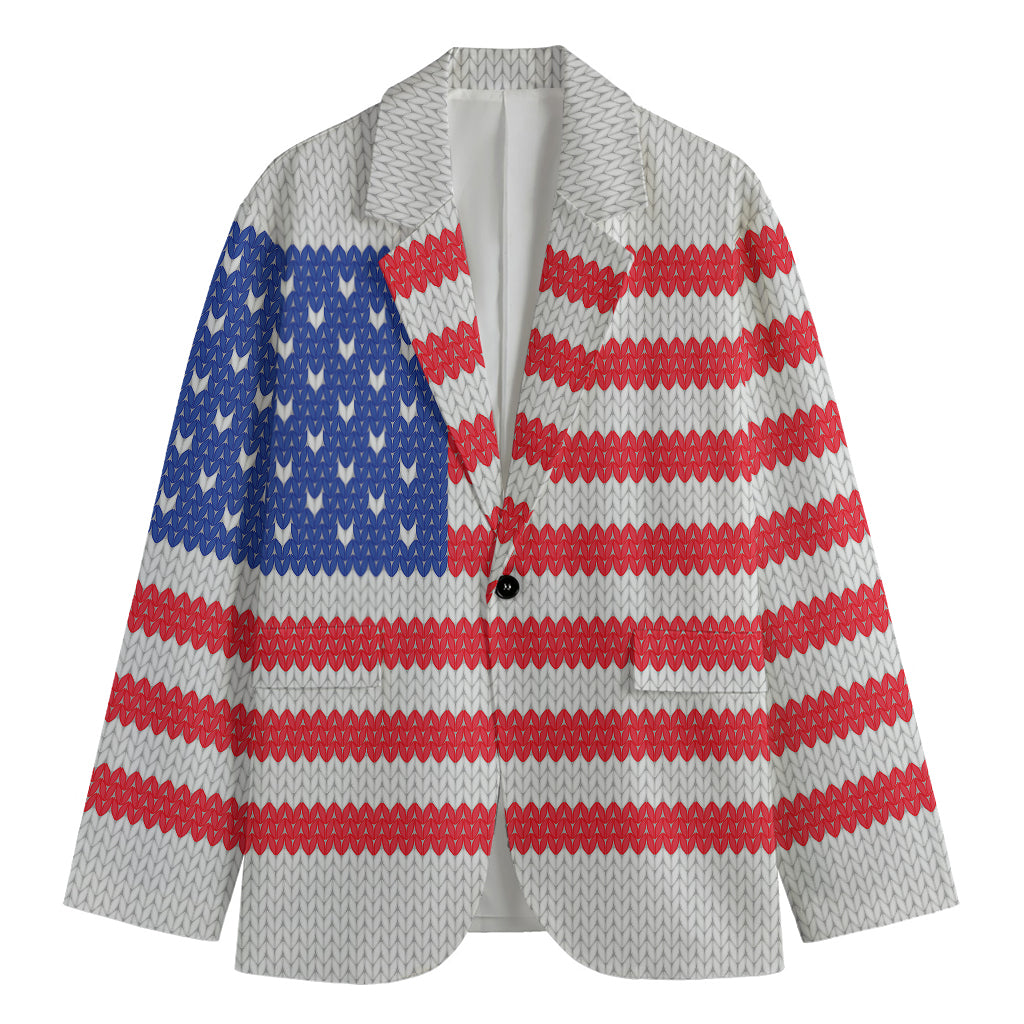 Knitted American Flag Print Men's Cotton Blazer