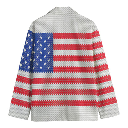 Knitted American Flag Print Men's Cotton Blazer