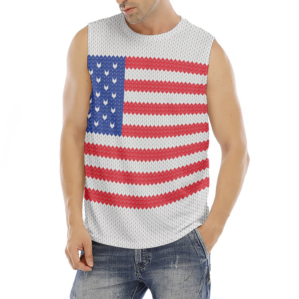 Knitted American Flag Print Men's Fitness Tank Top