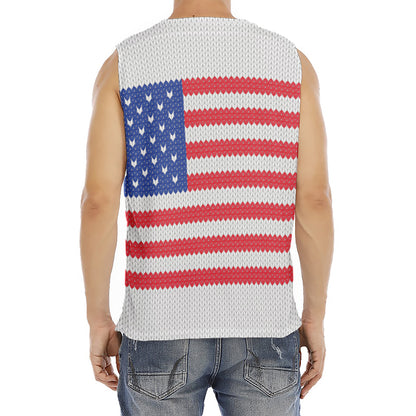 Knitted American Flag Print Men's Fitness Tank Top