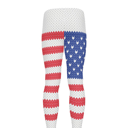 Knitted American Flag Print Men's leggings