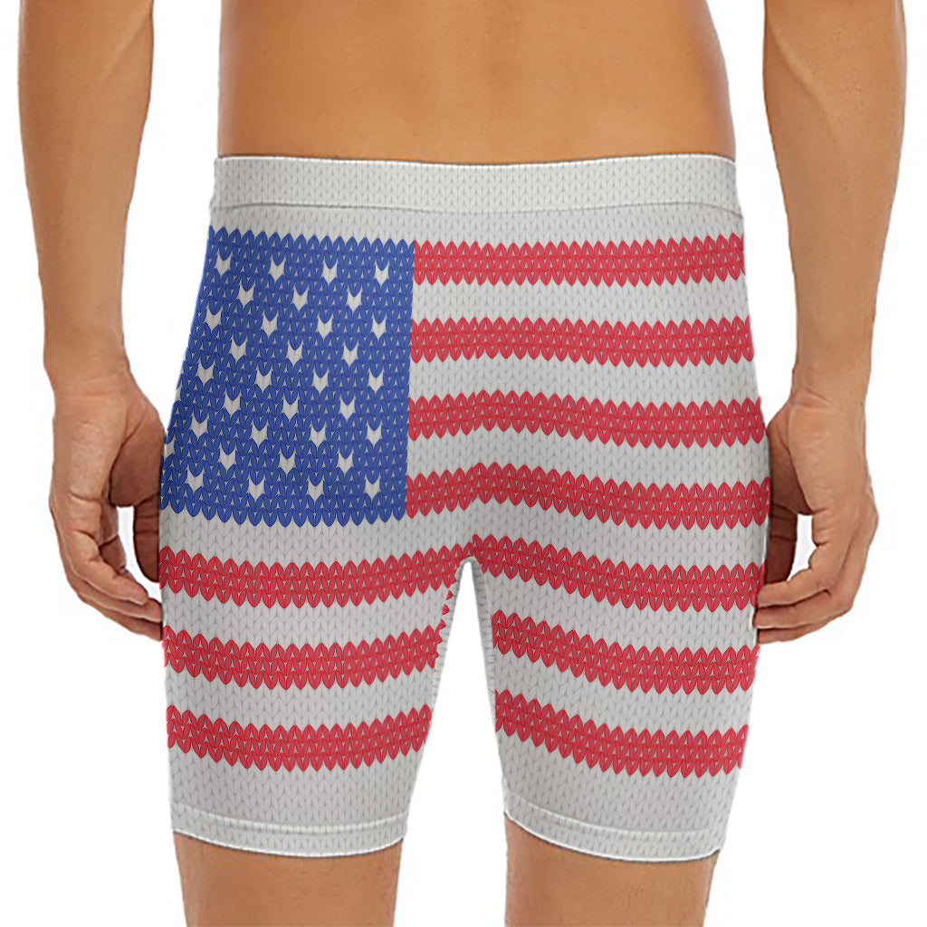 Knitted American Flag Print Men's Long Boxer Briefs