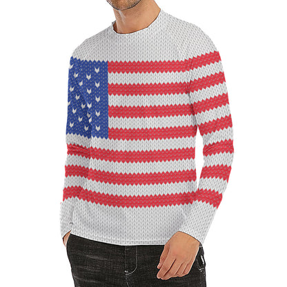 Knitted American Flag Print Men's Long Sleeve Rash Guard