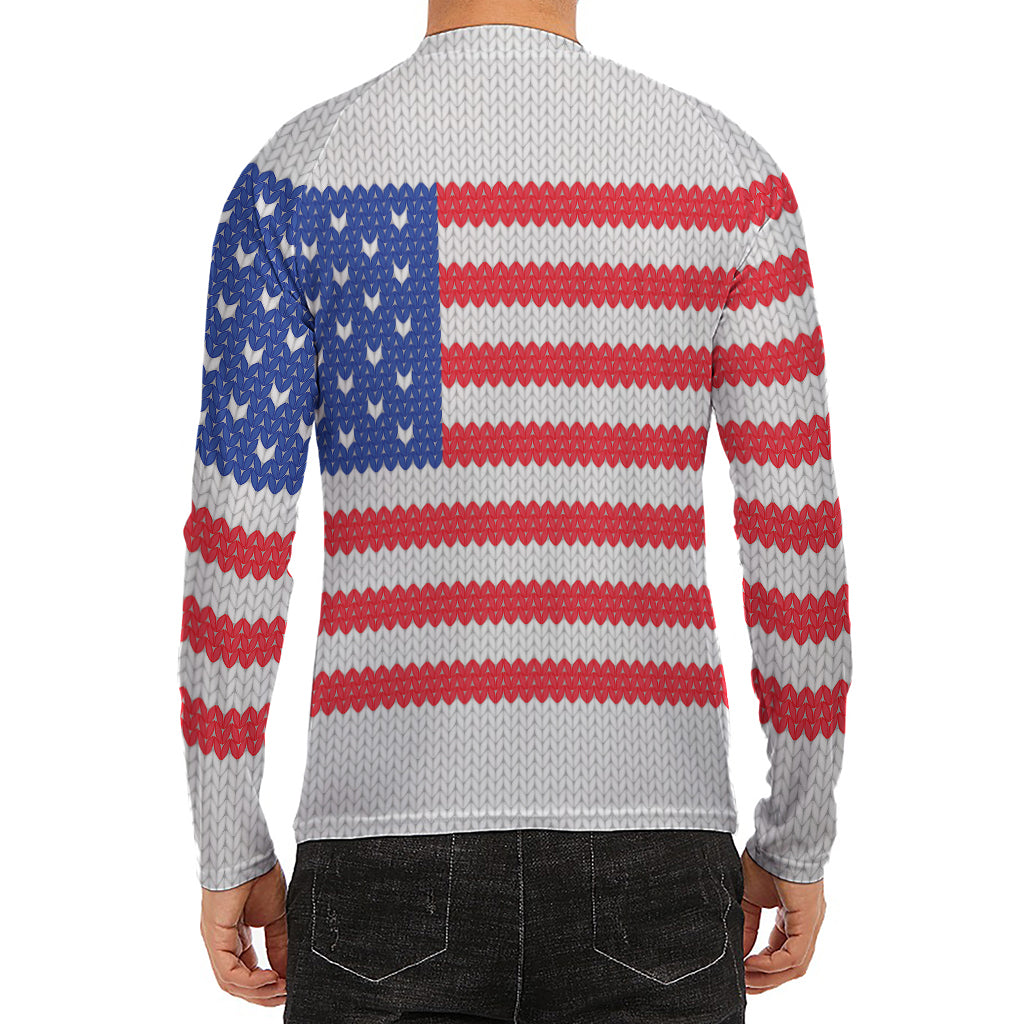Knitted American Flag Print Men's Long Sleeve Rash Guard
