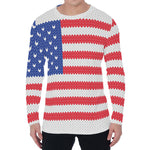 Knitted American Flag Print Men's Long Sleeve T-Shirt