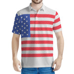 Knitted American Flag Print Men's Polo Shirt