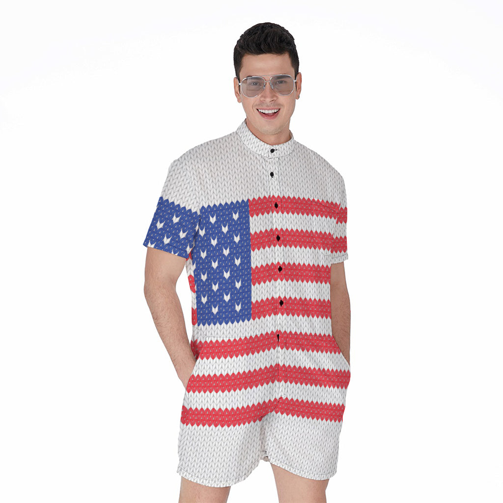 Knitted American Flag Print Men's Rompers
