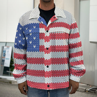 Knitted American Flag Print Men's Shirt Jacket