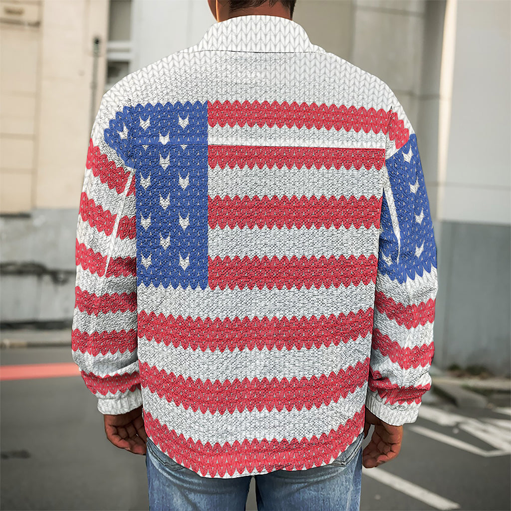 Knitted American Flag Print Men's Shirt Jacket