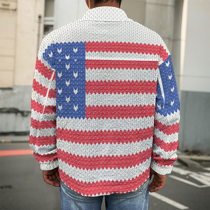 Knitted American Flag Print Men's Shirt Jacket