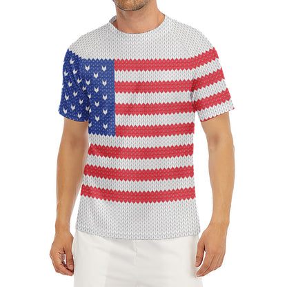 Knitted American Flag Print Men's Short Sleeve Rash Guard