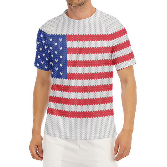 Knitted American Flag Print Men's Short Sleeve Rash Guard