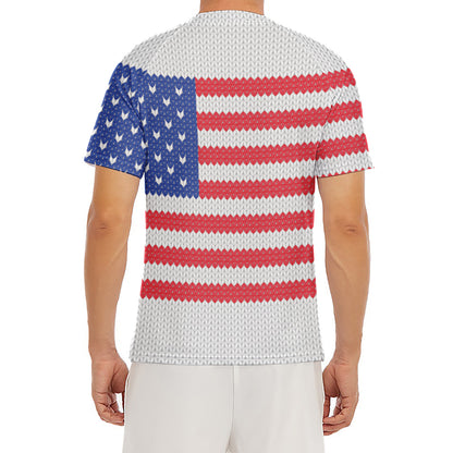 Knitted American Flag Print Men's Short Sleeve Rash Guard