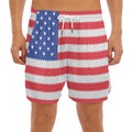 Knitted American Flag Print Men's Split Running Shorts