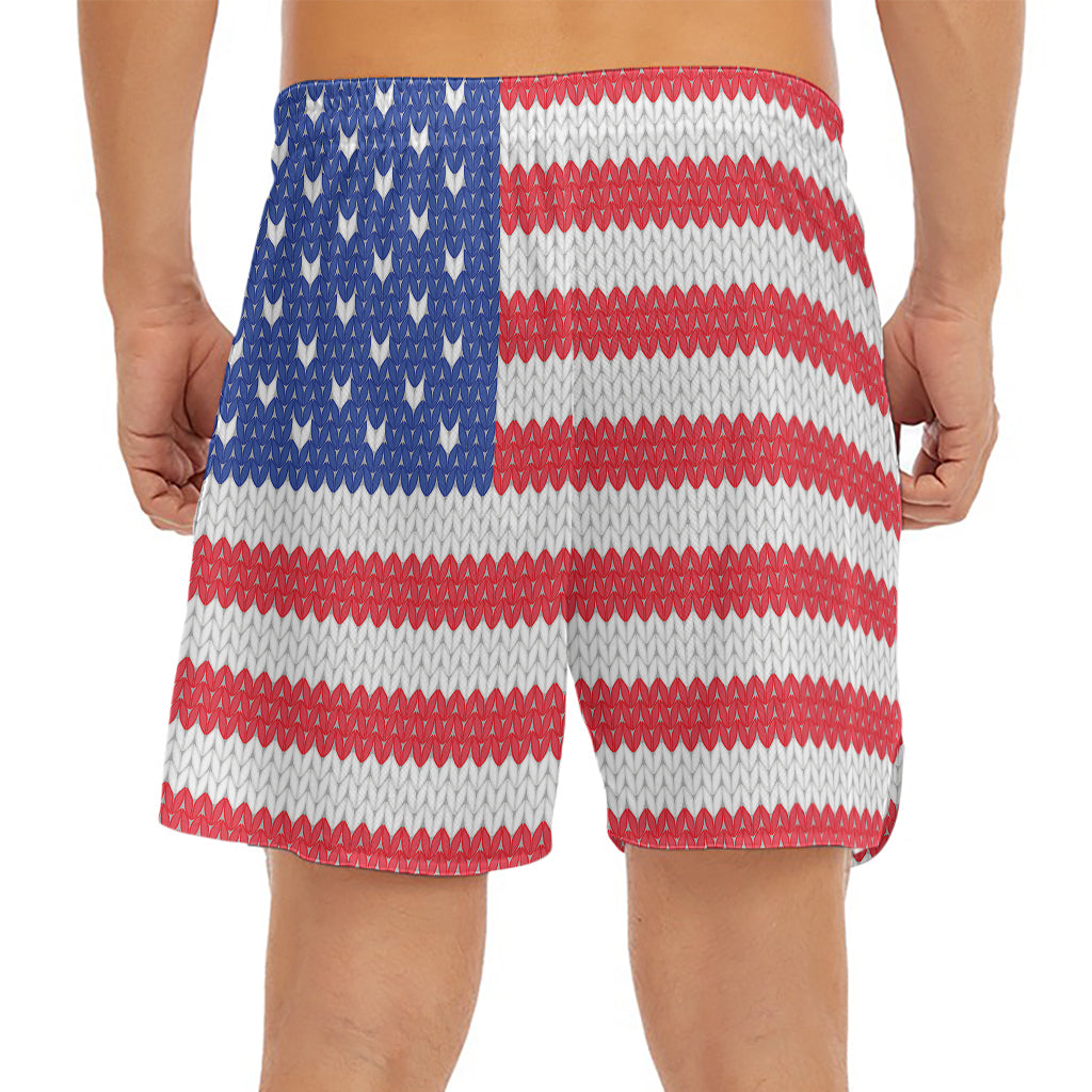 Knitted American Flag Print Men's Split Running Shorts