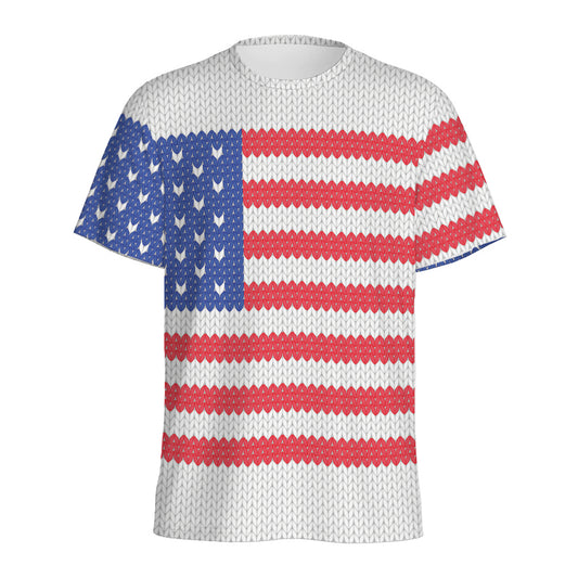 Knitted American Flag Print Men's Sports T-Shirt