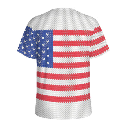 Knitted American Flag Print Men's Sports T-Shirt