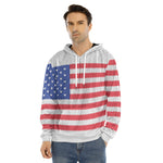 Knitted American Flag Print Men's Velvet Pullover Hoodie