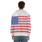 Knitted American Flag Print Men's Velvet Pullover Hoodie