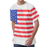 Knitted American Flag Print Men's Velvet T-Shirt