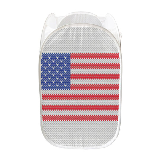 Knitted American Flag Print Mesh Laundry Hamper