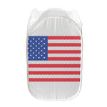Knitted American Flag Print Mesh Laundry Hamper