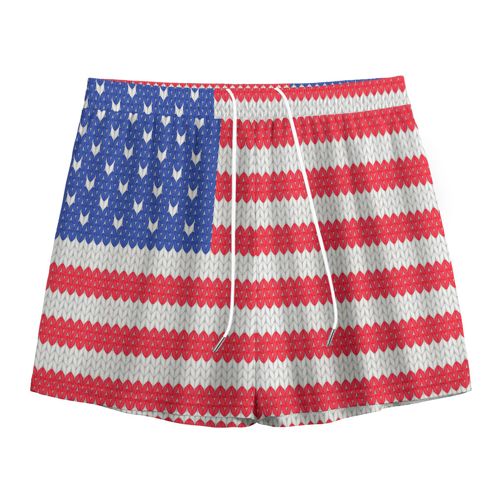 Knitted American Flag Print Mesh Shorts