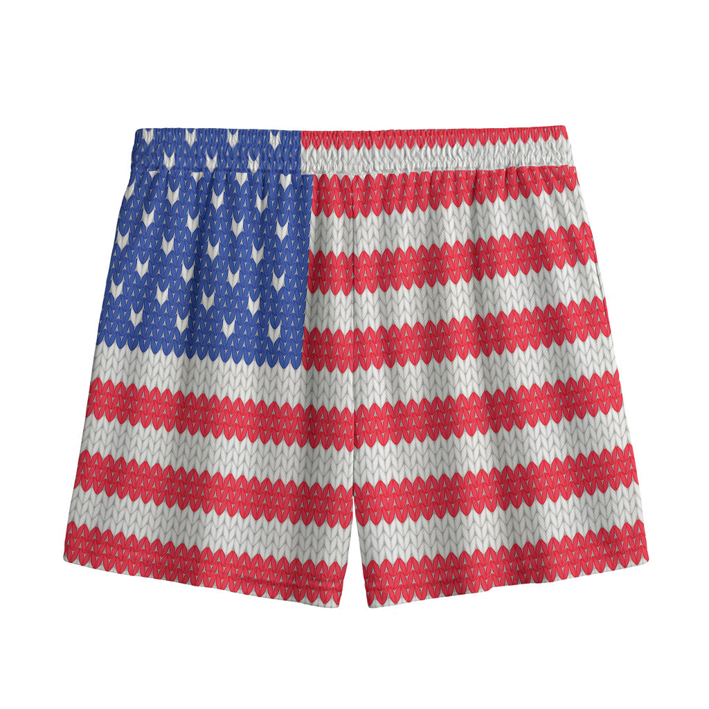 Knitted American Flag Print Mesh Shorts