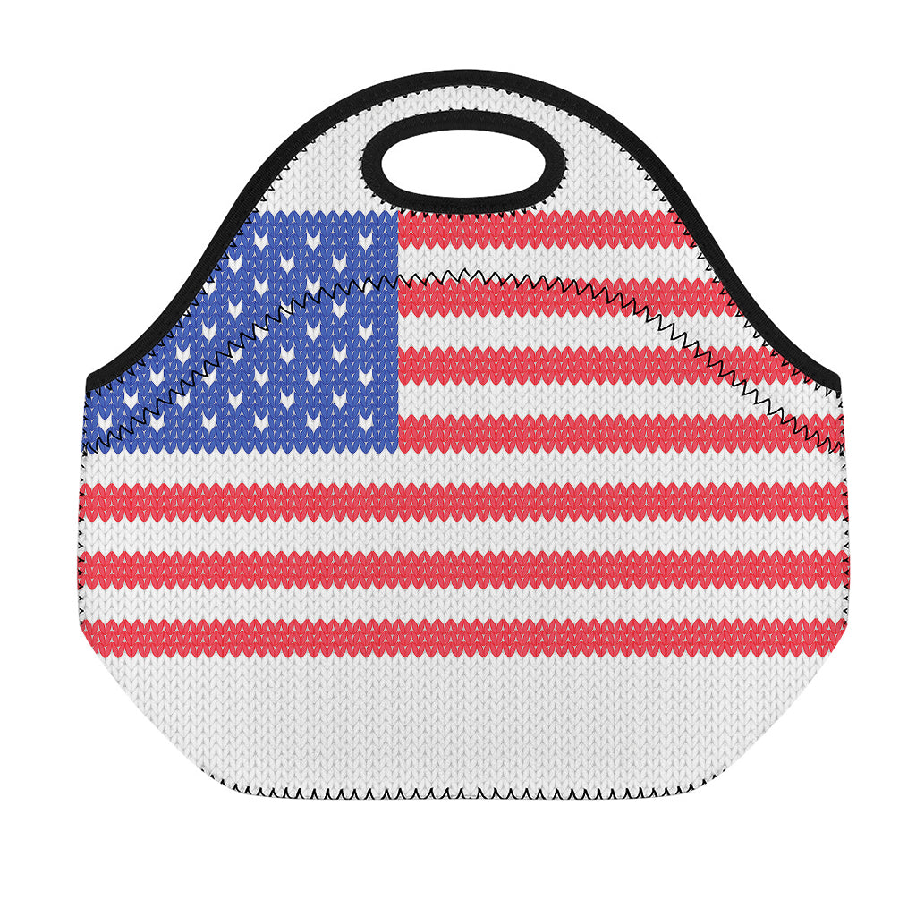Knitted American Flag Print Neoprene Lunch Bag
