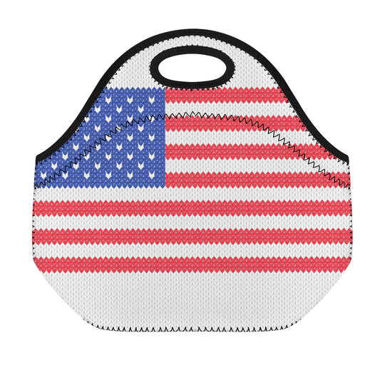Knitted American Flag Print Neoprene Lunch Bag
