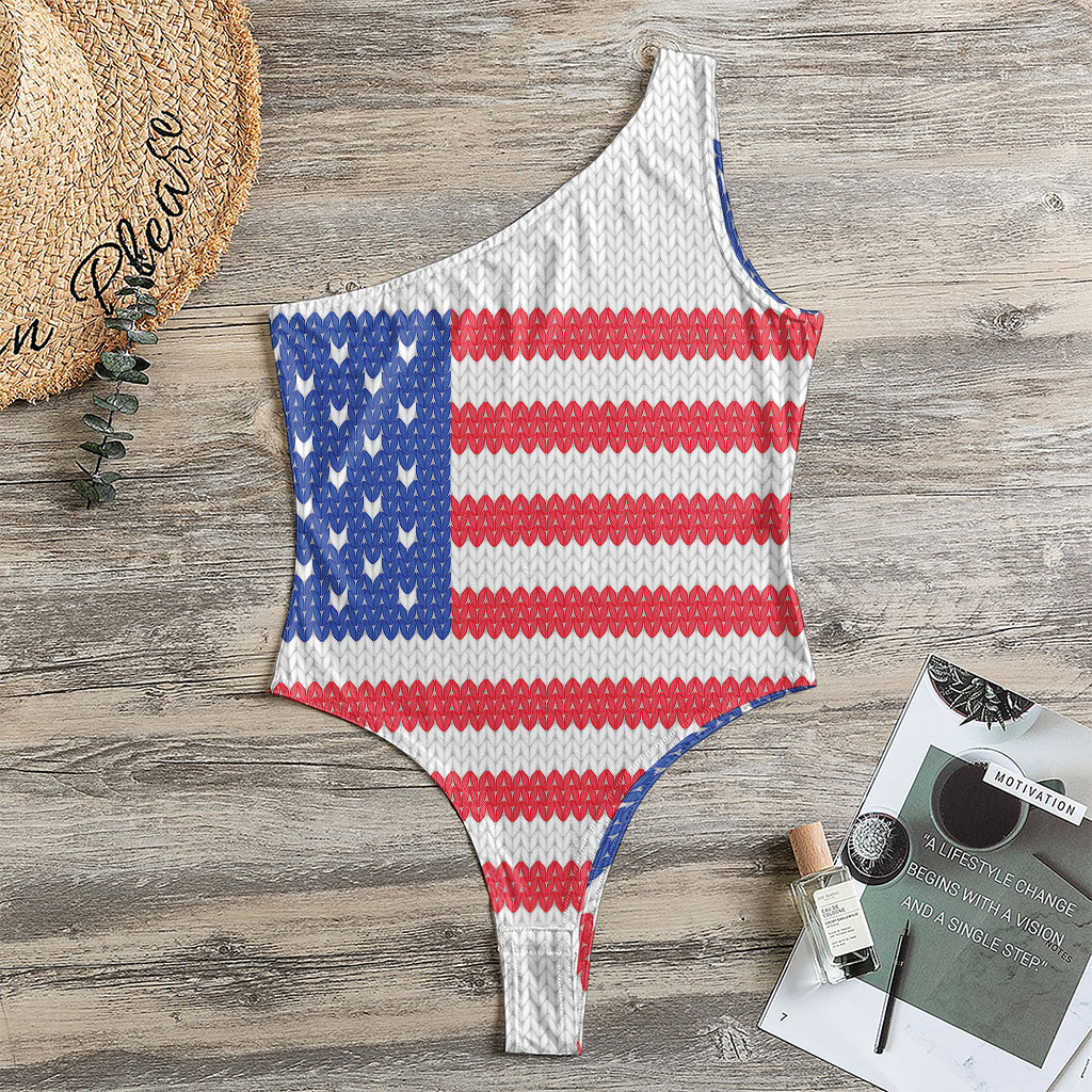 Knitted American Flag Print One Shoulder Bodysuit