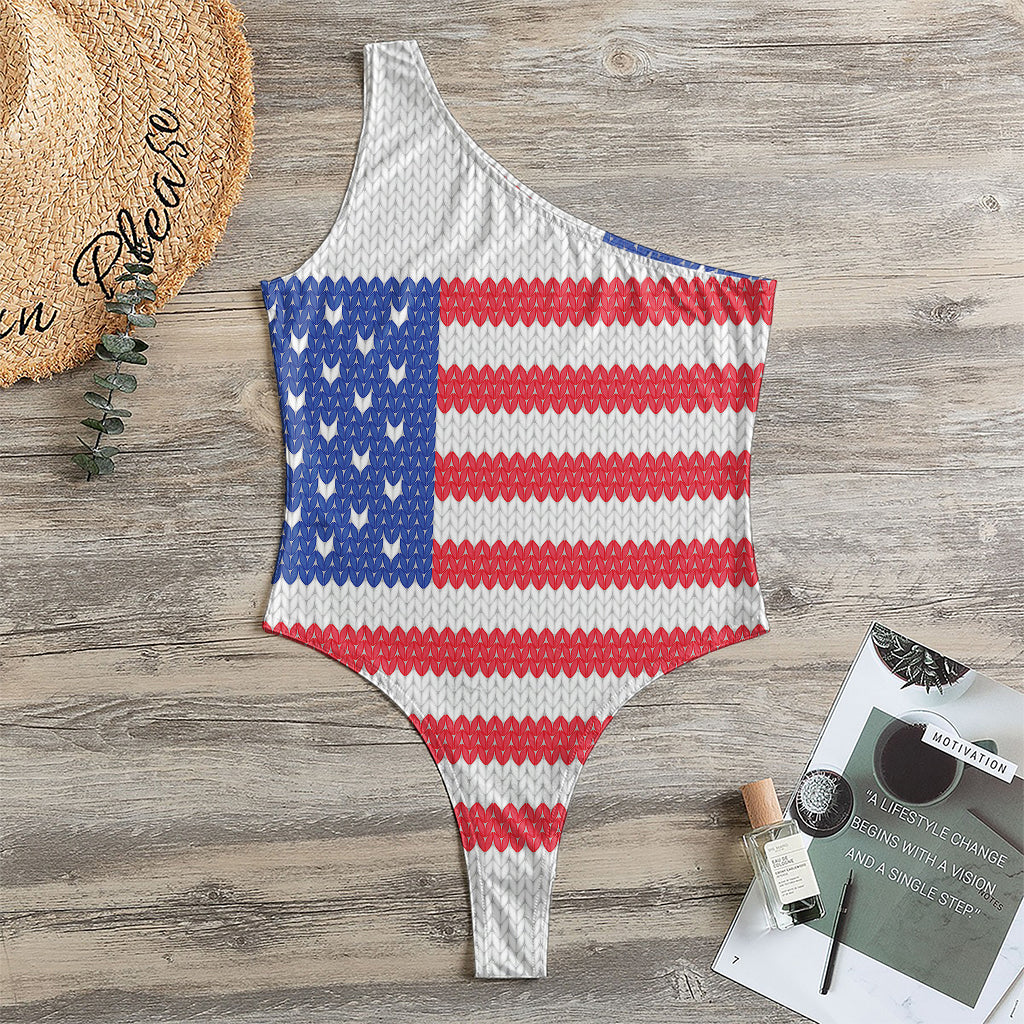 Knitted American Flag Print One Shoulder Bodysuit