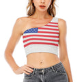 Knitted American Flag Print One Shoulder Crop Top