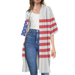 Knitted American Flag Print Open Front Beach Cover Up