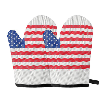 Knitted American Flag Print Oven Mitts
