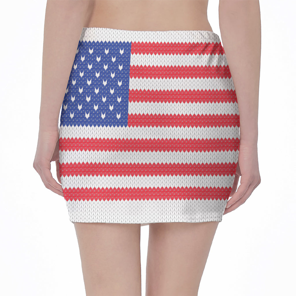 Knitted American Flag Print Pencil Mini Skirt