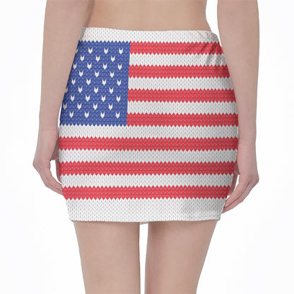 Knitted American Flag Print Pencil Mini Skirt
