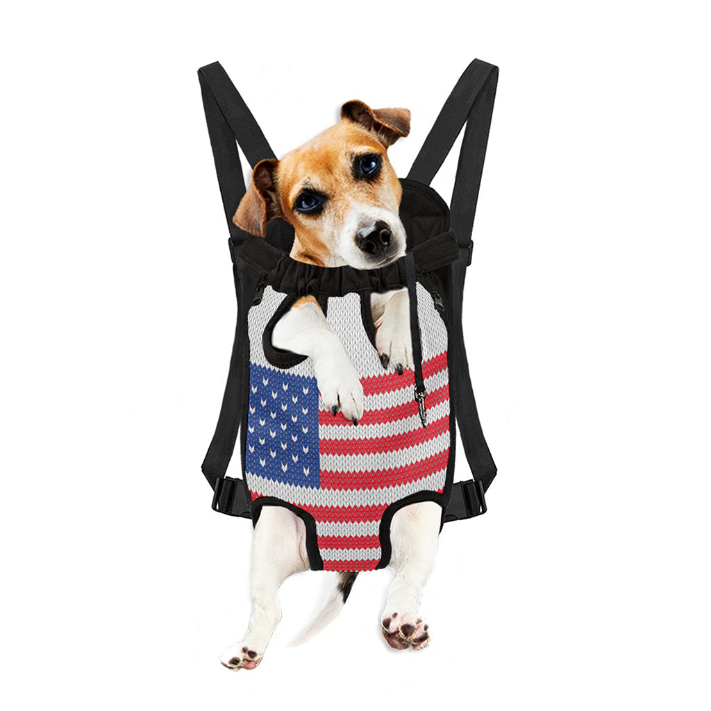 Knitted American Flag Print Pet Carrier Backpack