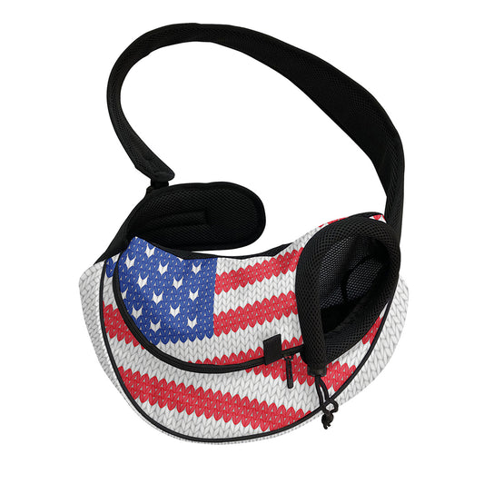 Knitted American Flag Print Pet Sling Carrier
