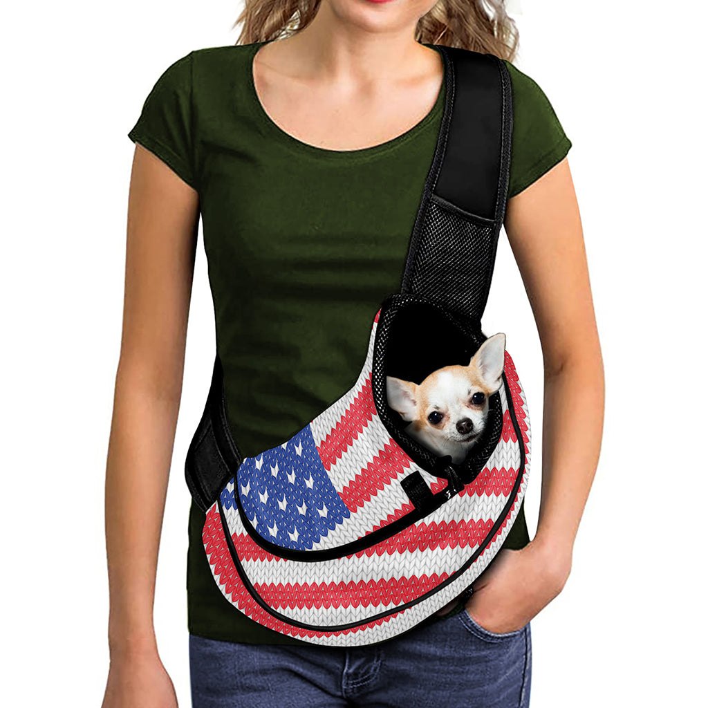 Knitted American Flag Print Pet Sling Carrier